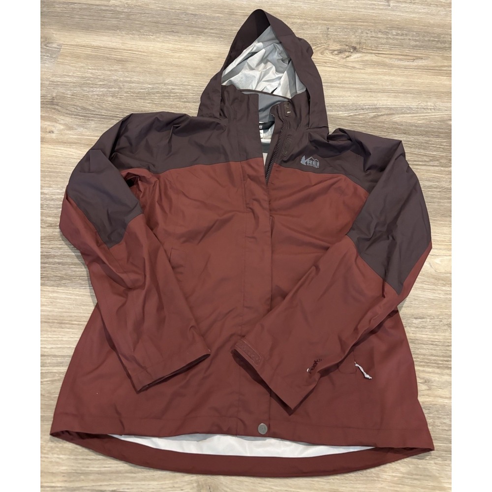 REI Co-op Rainier Rain Jacket Women's Large  Red Maroon Peak Hood